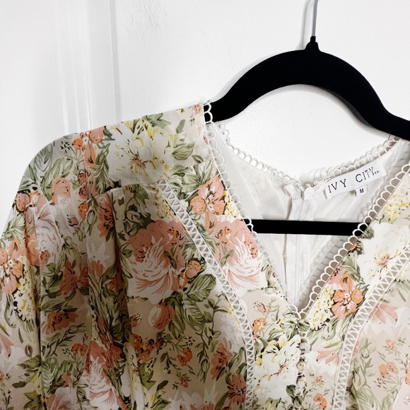 Ivy City Co. Bree Womens Ivory Peach Floral Long Sleeve Maxi Dress Size Medium - Picture 8 of 10